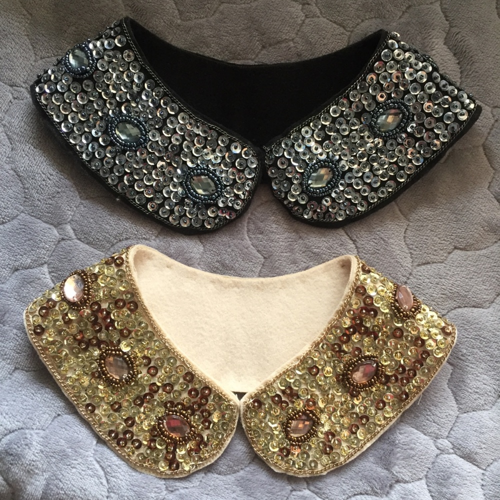 2 Jewel Embellished Peter Pan Collar Bib Necklace